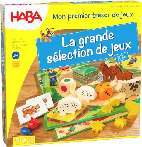 HABA - Jeu de société Enfant et Famille -Mon Premier trésor Grande sélection - Collection de 10 Jeux de mémoire, de Parcours et sur Les Couleurs-3 Ans +,...