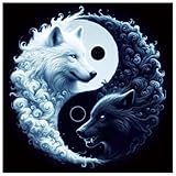 Sanjee Wolfs Diamond Art Kits for Adults, Yin-Yang Diamond Painting Kits for Beginner, 5D DIY Round Full Drill Gem Art Crafts for Home Wall Decor Gift, 12x12inch