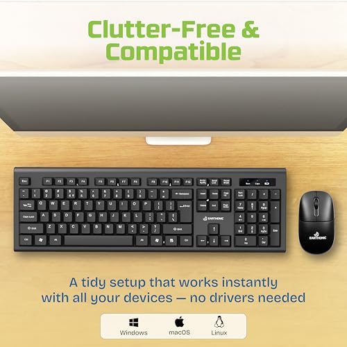 Image of Wireless Keyboard Mouse Combo for Laptop, PC & Desktop, 2.4GHz Full Size Slim Cordless Keyboard and Mouse Set with Numeric Keypad, 1600 DPI Silent Optical Mouse, USB Receiver, Black
