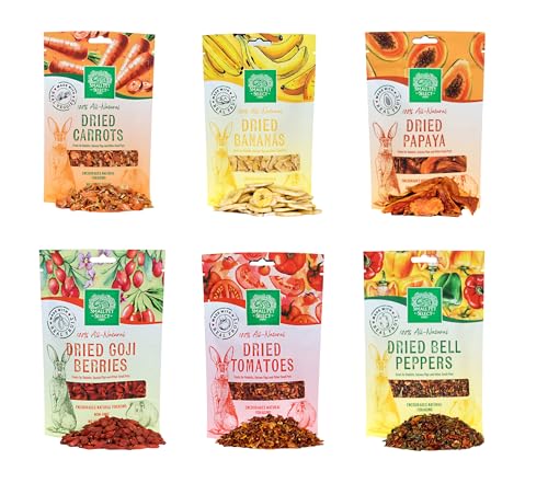 Small Pet Select - Dried Fruits and Veggies Sampler, a Natural Treat for Rabbits, Guinea Pigs, and Other Small Animals, Six Flavors! - 2oz Each
