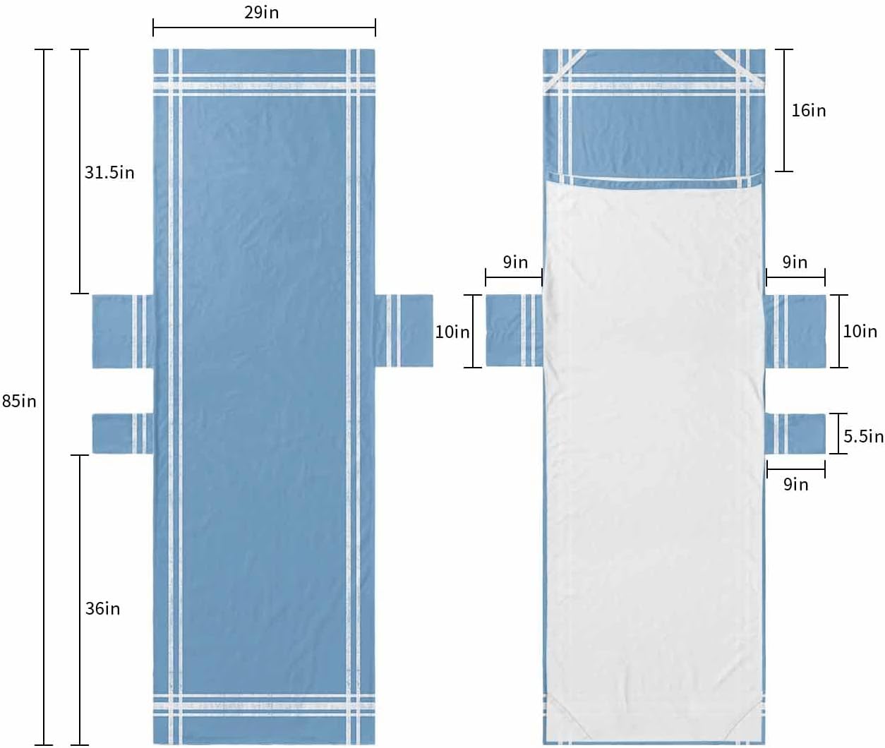 Solid Light Blue Chaise Lounge Cover - Beach Chair Towel, Pure Color Pool Lounger Chair Covers with Side Pocket, Towels Cover for Sunbathing Patio Hotel, 85 x 29 In