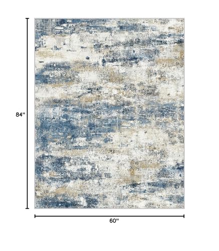 Image of BEIMO Machine Washable Rug 5x7 Area Rugs for Living Room Bedroom, Large Navy Blue Beige Abstract Area Rug Soft Throw Rugs, Low-Pile Floor Carpet with Non Slip Rubber Backing
