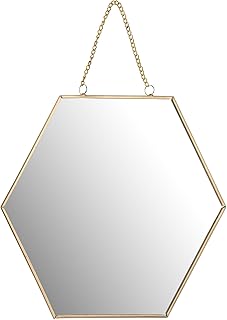 Comprar CB Imports - Moderno Espejo de Pared Hexagonal geométrico Dorado con Cadena de eslabones de Metal de 25 cm