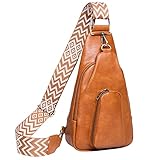 IYOWEL 女性用スリングバッグ PUレザー クロスボディ バッグ スリングバッグ カードスロット付き、多目的チェストバッグ 旅行 ランニング, ブラウン, 13.6*7.8*3.9inch, シンプルなスタイル