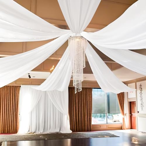 8 Panels White Ceiling Drapes for Weddings - Cheesecloth Sheer Fabric, Chandelier Hanging Decorations, Stage Arch Draping, Event Drapery (5ftx10ft)