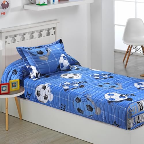 DHESTIA HOME   Colcha Bouti Ajustable Cama Nido Infantil y Juvenil de Verano Fútbol Quick Color Único Talla Cama 90