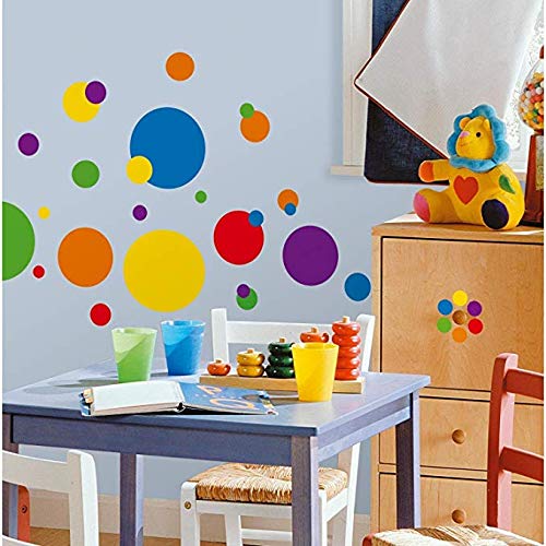 BUCKOO Polka Dots DIY Wall Decals 132PCS Easy to Peel&Stick Polka Dots Wall Decals Safe on Walls Paint Removable Primary Colors Vinyl Polka Dot Decor Round Wall Stickers for Nursery Room (Multicolor)