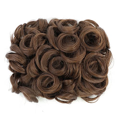 SWACC Short Messy Curly Dish Hair Bun Extension Easy Stretch hair Combs Clip in Ponytail Extension Scrunchie Chignon Tray Ponytail Hairpieces (Medium Ash Brown-8#) - Thumbnail 2