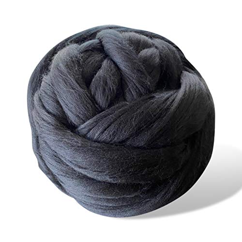 Revolution Fibers Black Wool Roving 1 Lb (16 Ounces) | Premium Merino Roving Wool For Blanket 21 Micron | Soft Spinning Wool Top, Chunky Roving Yarn, Needle & Wet Felting, Hand Spinning & Weaving #TOP8