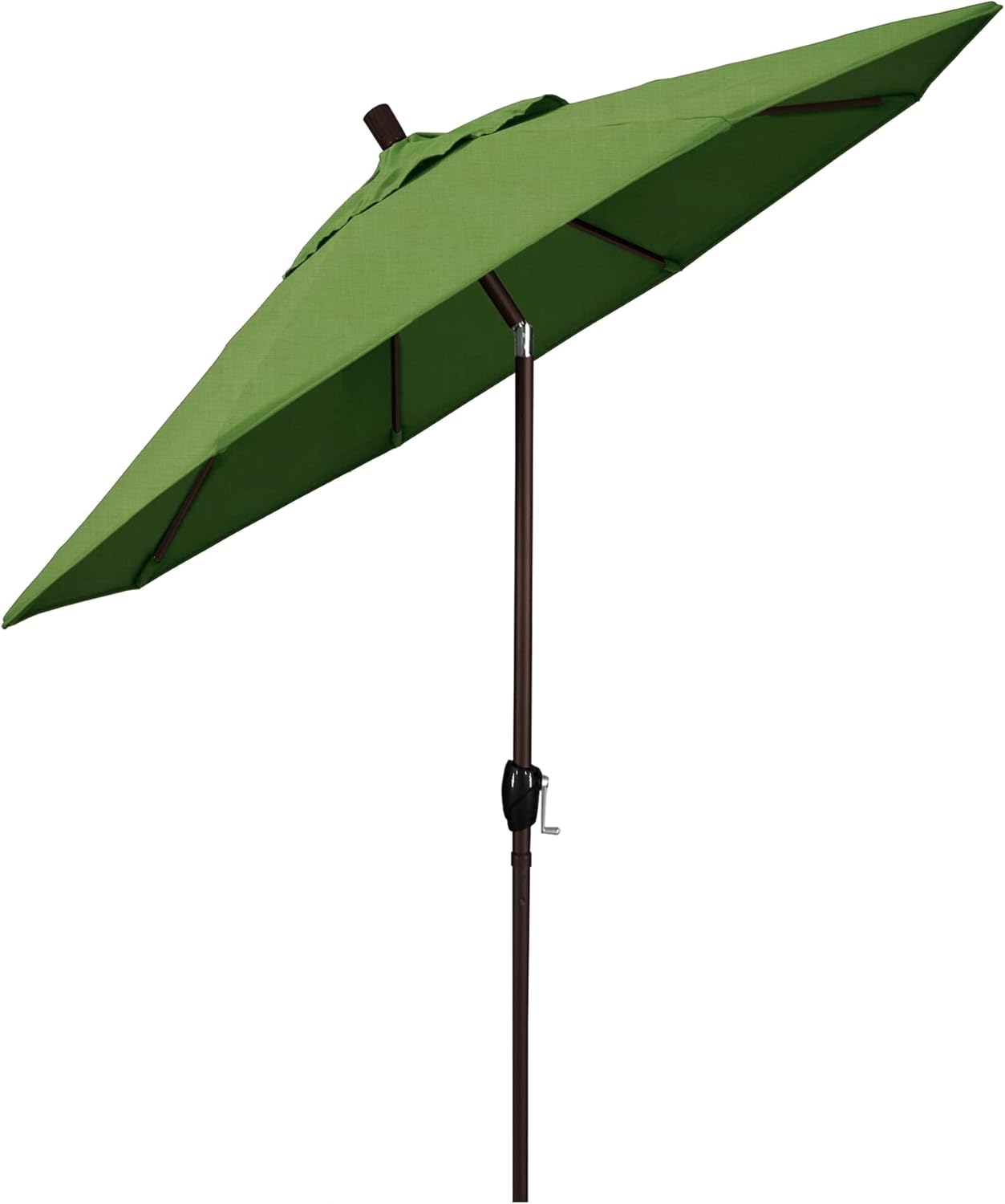 California Umbrella 7.5' Round Aluminum Market Umbrella, Crank Lift, Push Button Tilt, Bronze Pole, Sunbrella Spectrum Cilantro