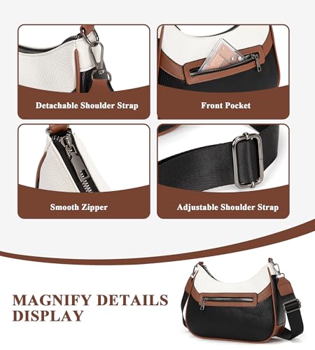 Image of myfriday Women PU Hobo Crossbody Bag, Coin Purse, 2 Straps Shoulder Purse | Anti-scratch PU, center divider, zipper pocket and coin pouch organize cosmetics, wallet and phone for commute or dates