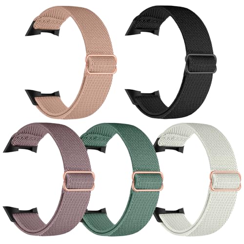 MLPKOI 5Pcs Correas de Nailon Compatibles con Fit-bit Charge 6/Fit-bit Charge 5, Correa de Nailon, Correa de Repuesto de Nailon Deportivo, Elásticas Ajustable Transpirable para Mujer y Hombre