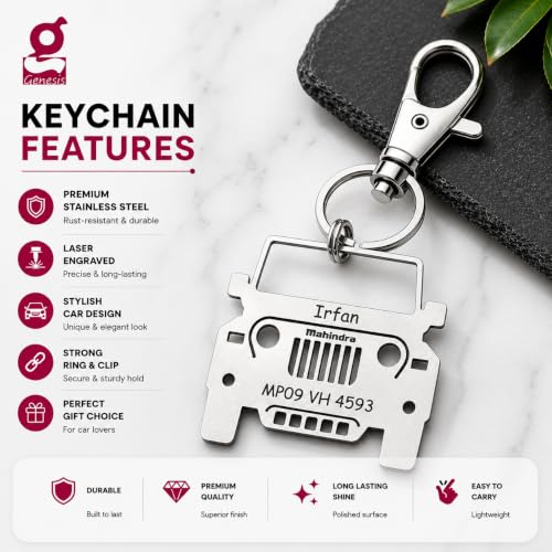 Image of Personalized Stainless Steel Key Chain /Key Ring | Durable, Compatible with All Models | Customized Car Number Plate | Ideal Gift for Him (Silver)