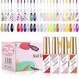 Rechoo 24pcs Gel Liner para Uñas Set, 8ml Neon Color Esmalte Semipermanente Profesional, Gel Painting Uñas para Dibujar Lineas French Nails, Kit per Manicure da Salone di Design per Unghie