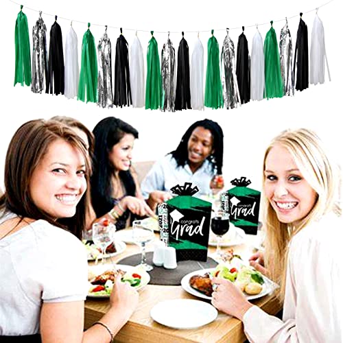 Image of Black Green Silver Football Party-Decorations - 30pcs Soccer Graduation Streamers,Tissue Pom Poms,Tassel Garland Backdrop Men Boys Birthday Spring Sunmer Bunting Jungle theme Banner Lasting Surprise