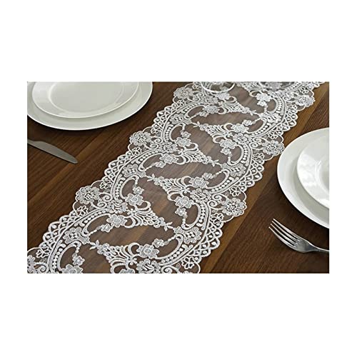 KnSam Tischläufer, Tischläufer Weihnachten Elegant Blumenmuster Mit Spitze Polyester Tischläufer Lang Tischdekoration Weiß 26X120cm Cover