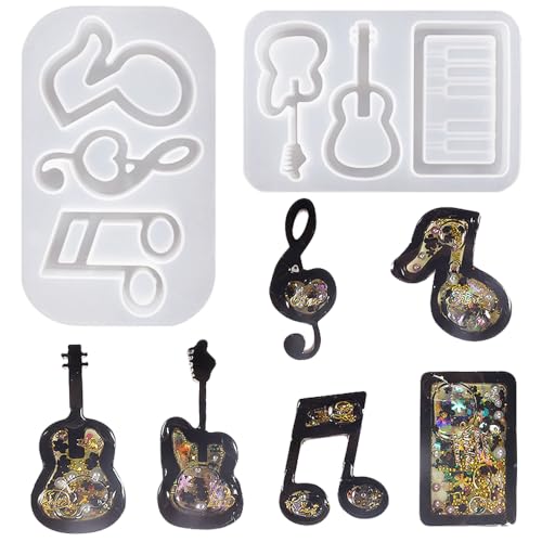 Nifocc 2 moldes de silicona para guitarra, piano, instrumento, amantes de la música, resina epoxi, diseño de arenas movedizas, llavero, molde de silicona para manualidades