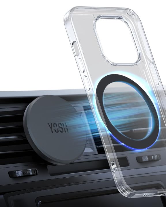YOSH Handyhalterung Auto für MagSafe, Magnetische Kfz Halter für Lüftung | Mit Magnetring für iPhone, Samsung, Pixel, 1-Sekunden-Montage, Silikonschutz für Handy & Lüftung, 26× N55-Magnete, Kompakt