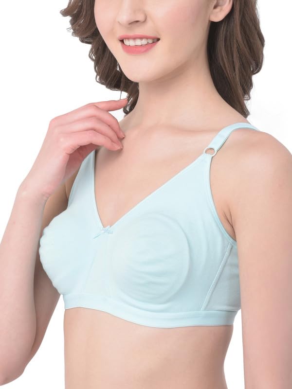Image of Clovia Women's Cotton Solid Non-Padded Full Cup Wire Free T-Shirt Bra - Blue