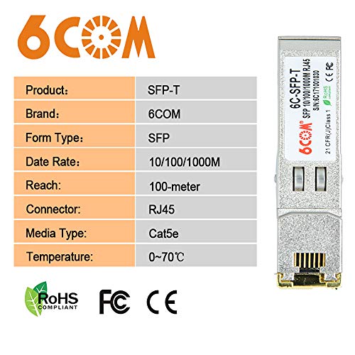Image of 10 /100 /1000BASE-T SFP RJ45 Copper, 1.25G Module Transceiver for Cisco GLC-T /SFP-GE-T /GLC-TA, Mikrotik S-RJ01, up to 100m