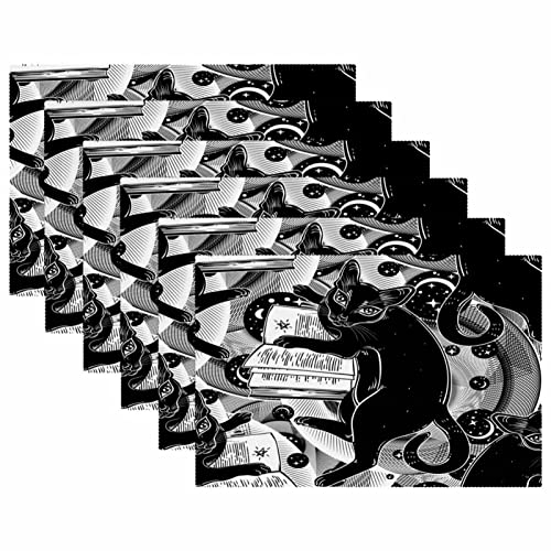 Set de table chat noir tapis de table thermorésistant chat de cuisine x6 - 6