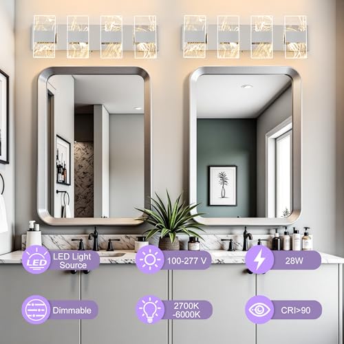 Image of Modern LED Bathroom Light Fixtures Dimmable 4-Light Chrome Vanity Light