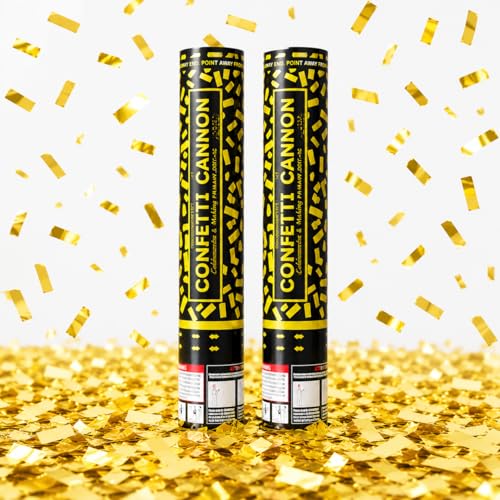 Gold Confetti Poppers Confetti Cannon 2 Pack Gold Foil Confetti 12 Inch Party Poppers for Wedding Birthday Graduation New Years Eve Party Decorations & Photo Props