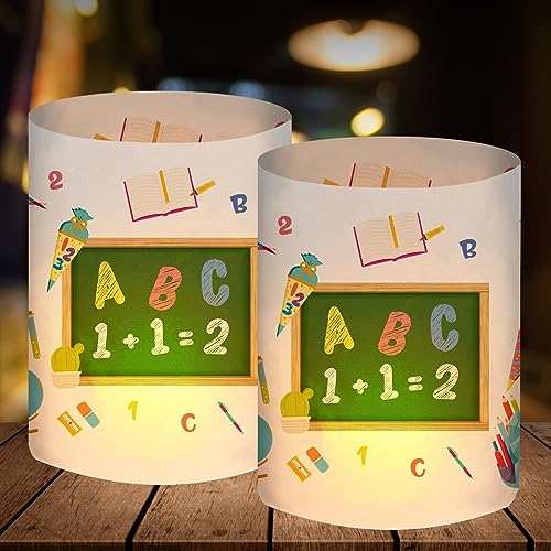 12 Windlichter Einschulung Dinosaurier - Jungen Schulanfang Deko Mit ABC & Zahlen | Tischdeko Set