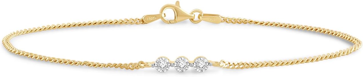 Jewelili Yellow Gold Plated Silver Lab Grown Diamond Tennis Bracelet for Women | 1/10 CTTW Brides Stackable Fashion Jewelry | Wedding Prom Gift | H Color I1 Clarity | Jewelry Gift Box | 7.5 Inches