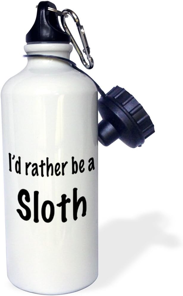 3dRose "Id rather be a sloth" Sports Water Bottle, 21 oz, White