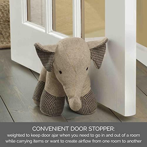 Elements 10.63X11.42X8.07 Inch Brown Tweed Elephant Weighted Fabric Door Stopper #TOP2