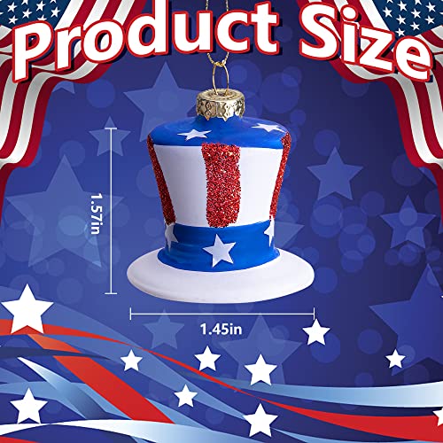 12Pcs Patriotic Glass Hat Ornament, July 4Th Uncle Sam American Hat Ornament, Red White Blue Memorial Veterans Day Hanging Hat For Independence Day Party Decor (American) #TOP1