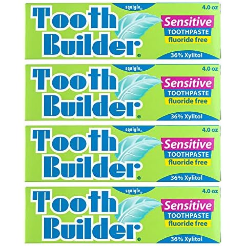 Squigle Tooth Builder SLS Free Toothpaste (Stops Tooth Sensitivity) Prevents Canker Sores, Cavities, Perioral Dermatitis, Bad Breath, Chapped Lips - 4 Pack Cover