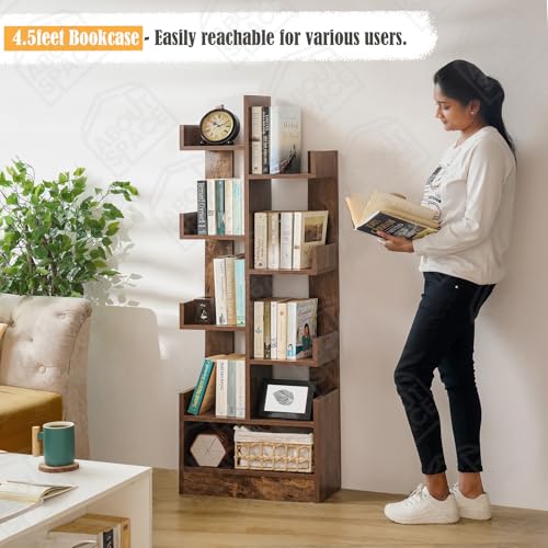 Image of ABOUT SPACE Open Book Shelf Book Storage Display Rack - Wooden Multipurpose Book Storage Display Organizer Rack with Solid Finish Showcase Stand (Brown - L 47 x W 20.8 x H 141.2 cm)