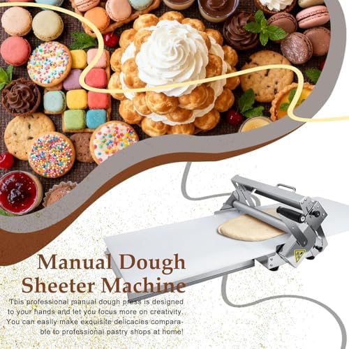Compact Manual Dough Sheeter - Hand Crank Stainless Steel Roller Machine for Pizza, Croissants, Pastry & Fondant - Folding Design with Sheeter Board