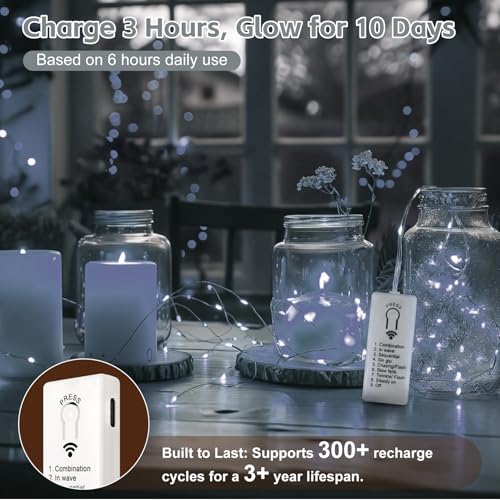 Image of 6 Pack Rechargeable Fairy Lights,7ft 20LEDs, Remote & DIY Timer | Dimmable Silver Wire, Mini Twinkle Lights, For Mason Jar, Indoor Christmas Bedroom Wedding Decor, White