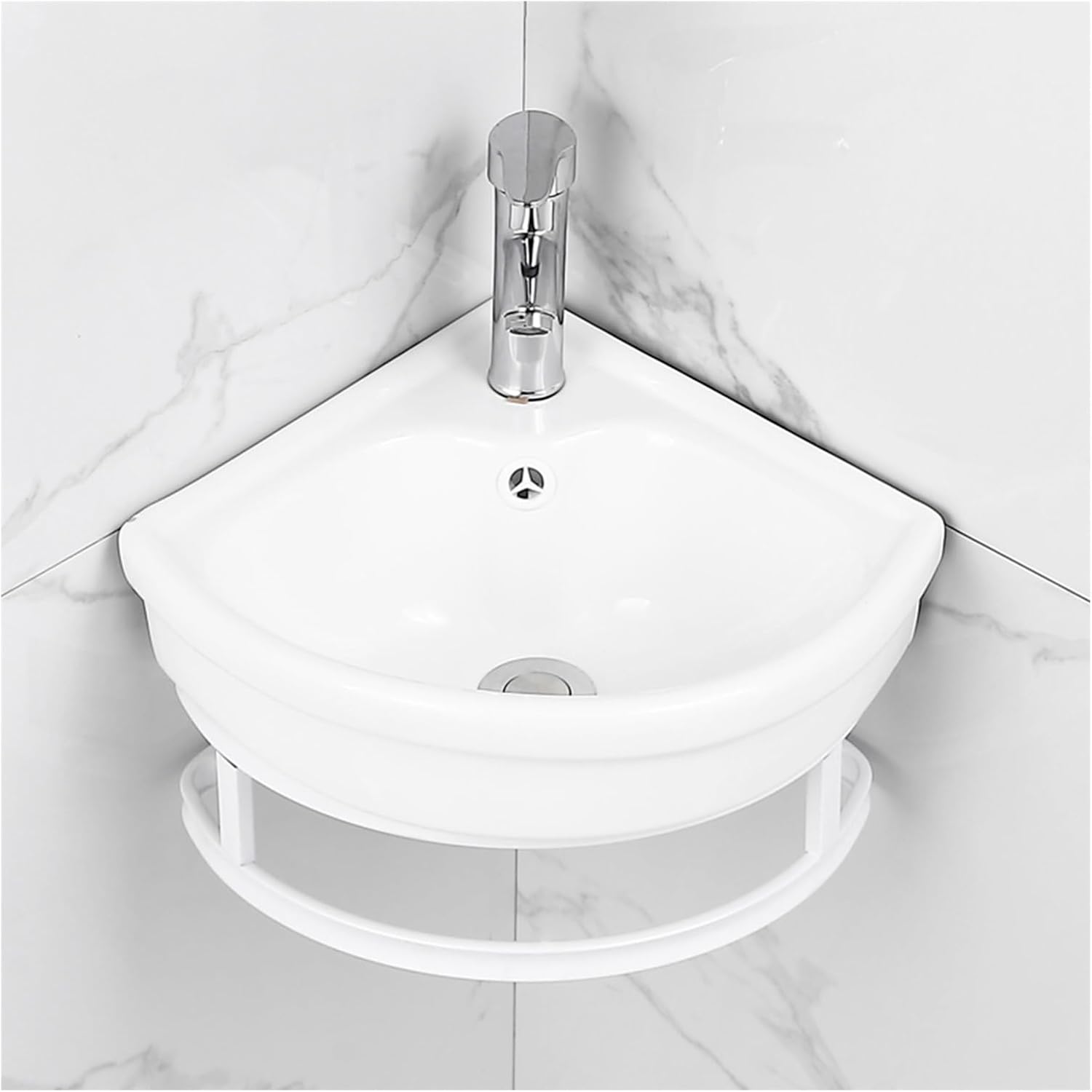 sinkBathroom Sink for Small SpaceWall Mount Corner SinkCeramic SinkBathroom Corner Basin SinksWhite Wall Hung Bathroom SinkMini Vanity Vessel Sink with,White-30CM