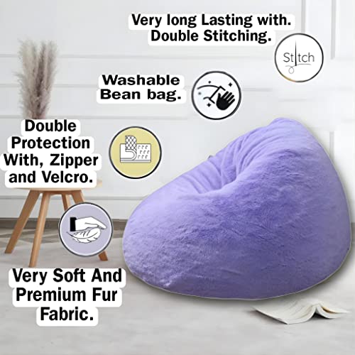 Image of New Purple Designer Furry, Bean Bags with Beans Filled, Chair. Premium and Luxurious Fur Bean Bag with thermocol Balls XXXL (Purple)