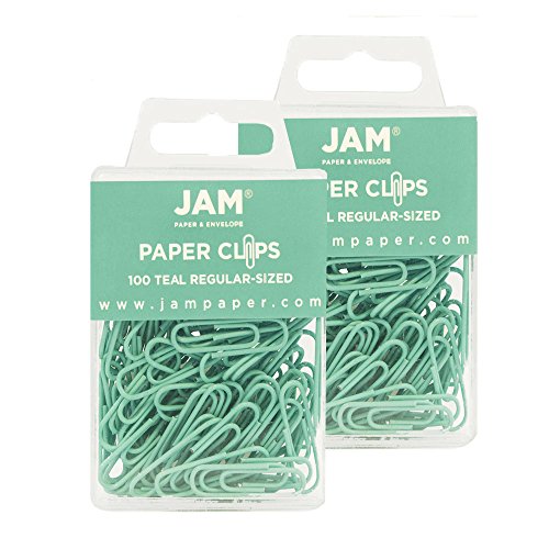 JAM PAPER Colorful Standard Paper Clips - Regular 1 Inch - Teal Paperclips - 2 Packs of 100