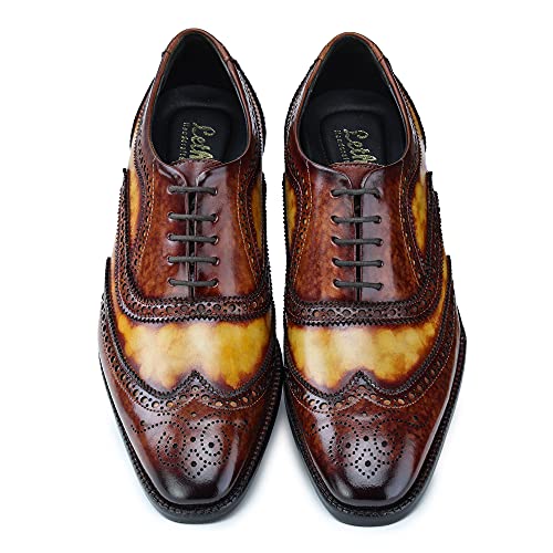 Image of Lethato Wingtip Brogue Oxford Handcrafted Men's Genuine Leather Lace up Dress Shoes