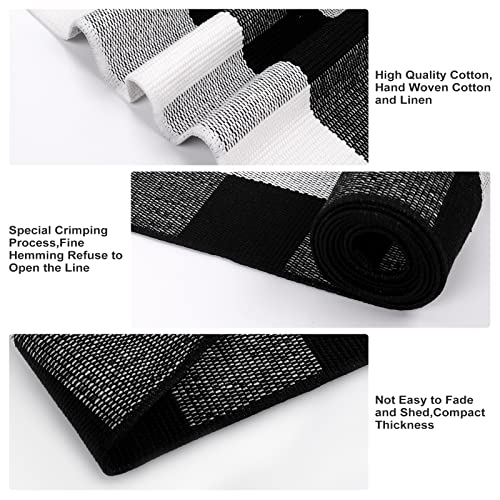 Kimode Buffalo Plaid Outdoor Rug 27.5'' X 43'',Farmhouse Front Porch Rug, Black And White Fall Rug Washable Cotton Layered Doormats Outdoor Check Entrance Mat Carpet For Front Door/Entryway #TOP3