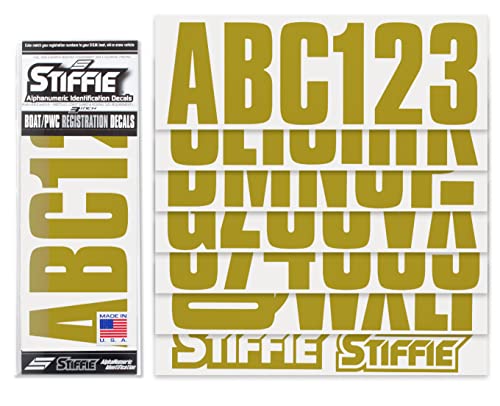 Image of STIFFIE Uniline Metallic Gold 3 inch Boat & PWC Registration Decals • Numbers Letters Stickers