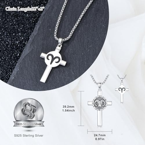 SIMONLY Zodiac Sign Necklace 925 Sterling Silver Cross Pendant 12 Constellation Necklace Astrology Jewelry Birthday Gifts for Men Women4