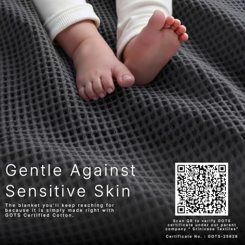 Image of GOTS Certified 90 inchX90 inch Queen 100% Organic Cotton Blanket-Charcoal Grey | Premium Waffle Blankets & Throws for Bed, Throw Blanket for Couch, Modern & Cozy Blanket, All Season, Comfy and Soft Blankets