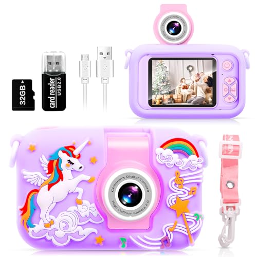 Camara Fotos Infantil,ARNSSIEN 180 Flip Lens Camara de Fotos para Niños,2.4in IPS LCD Cámara Digital con Funda de Silicona,Cámara Selfie Fotos Infantil Regalo para Niña Niño 3 4 5 6 7 8 9 10 Años
