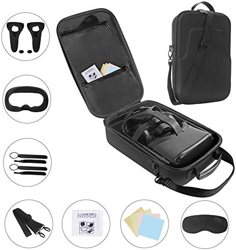 HIJIAO New Set for Oculus Quest 2, Include Hard Case&Controller Grip Cover & Knuckle Strap&Head Strap Pad&Silicone Face Cover&Lens Protect Cover &Shoulder Strap for Oculus Quest 2(6 in 1) (Black)