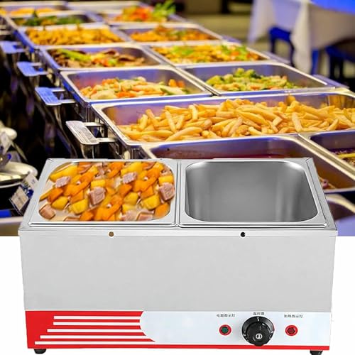 Image of Electric Plates Buffet Steam Buffet, Commercial 1500W Stainless Steel Chafing Dishes Table Steamer Soup, with Lids, Drain Tap, for Restaurants ~ /