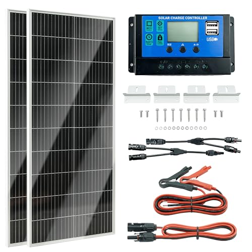 Holdwell S 200W 12V/24V Monocrystalline Solar Panel Kit w/ 30A PWM Charge Controller, Z Brackets & MC4 Cables, 23% High-Efficiency, IP65 Weather Resistant, for RV, Boat, Cabin & Off-Grid Battery