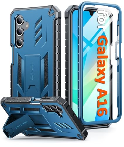 FNTCASE for Samsung Galaxy A16 5G Case: with [Built-in Screen Protector & Kickstand] [Military-Grade Drop Protection] Heavy Duty Protective Full Body Shockproof TPU Phone Cover Blue