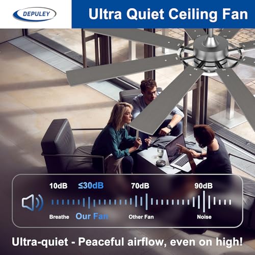 Image of Depuley 72-Inch Ceiling Fan with Light: Modern 8-Blade Brushed Nickel Indoor Outdoor Fans with Remote App Control Dimmable Light - Ultra Quiet DC Motor Reversible 6 Speed Timer